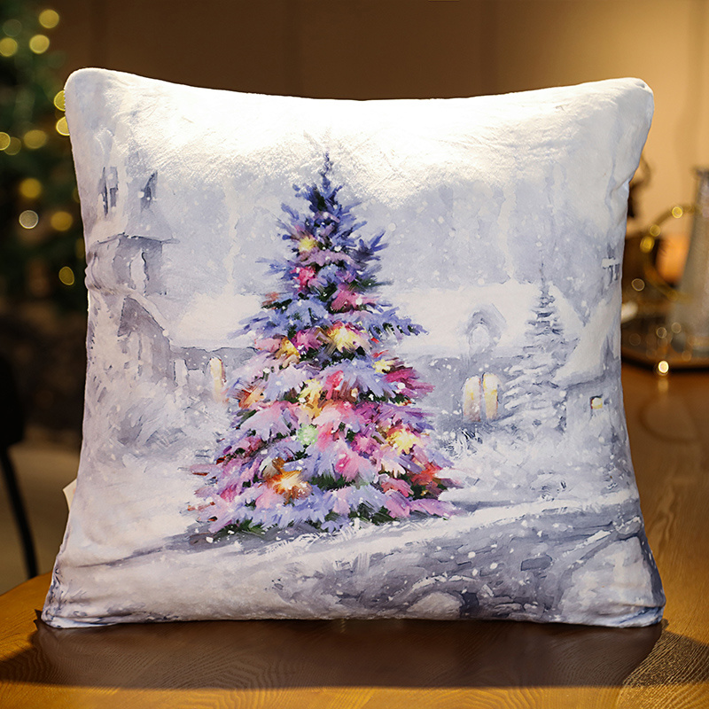 Light-up Christmas Pillow Square Christmas Scene Sofa Pillow Plush - Image 3