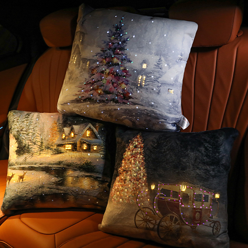 Light-up Christmas Pillow Square Christmas Scene Sofa Pillow Plush - Image 4