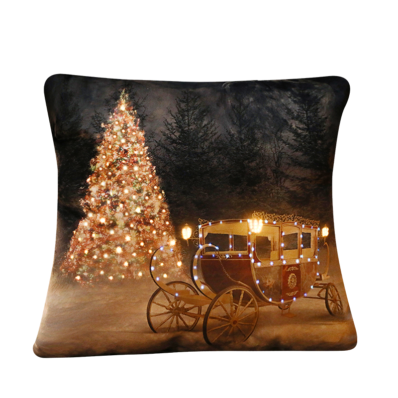 Light-up Christmas Pillow Square Christmas Scene Sofa Pillow Plush